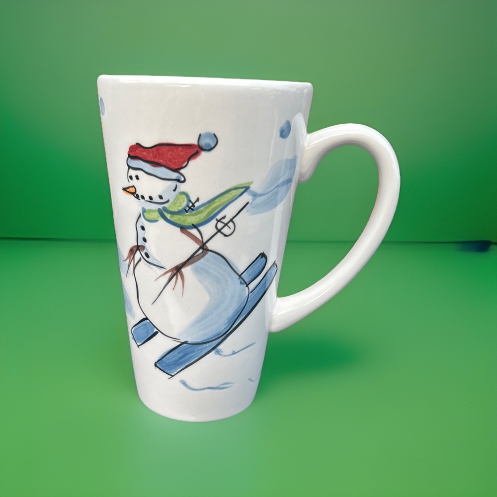 Gibson Snowman Skiing Ceramic 6" Mug Hand Painted Winter coffee Cup Holiday 2000